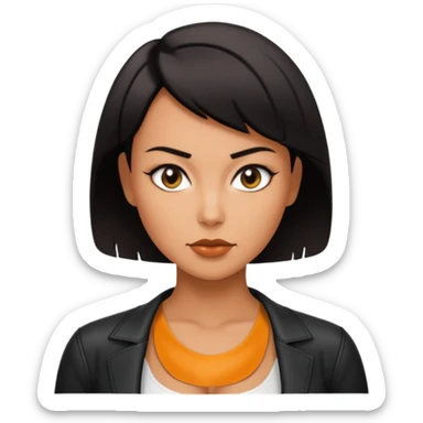 Woman in black leather very short hair cleavage dom  sticker