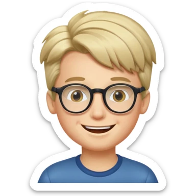un ragazzo con gli occhiali e capelli in avavnti che fa l'occhiolino ed è felice sticker