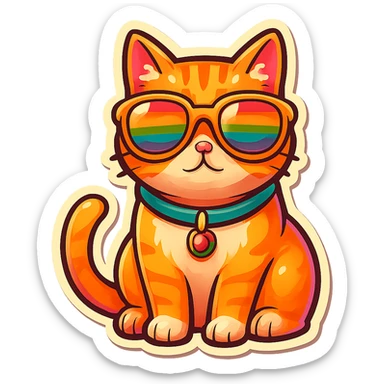 Make the sunglasses rainbow colored, keep the cat and style the same, with no background. sticker