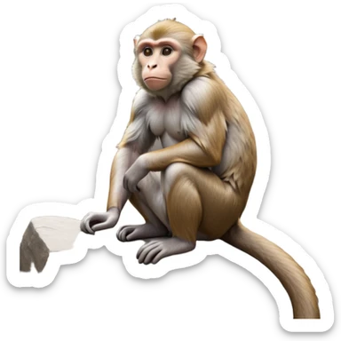 cinematic-macaque-realistic-full-body-sitting-emoji,-compact-muscular-frame-poised-on-a-rocky-outcrop,-short-curled-tail-resting-behind,-head-tilted-dramatically,-thick-dense-fur-in-warm-shades-of-brown-and-grey,-expressive-eyes-filled-with sticker
