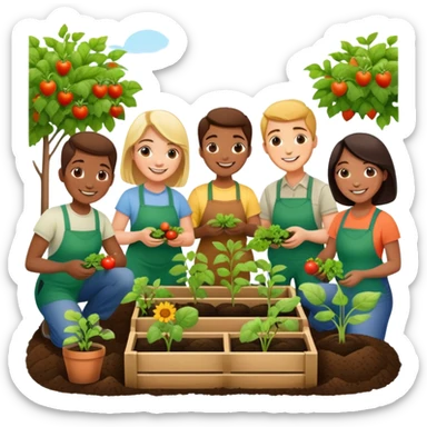 People cooperating to plant a community garden sticker