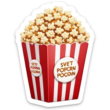 minimalist sweet popcorn emoji style, red and white popcorn box, caramel popcorn sticker