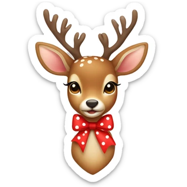 light brown female Deer with a red bow with white polka dots sticker
