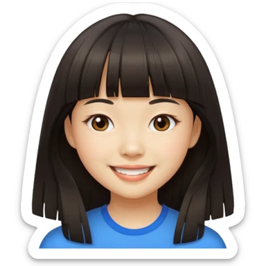 asian girl blunt fringe long hair sticker