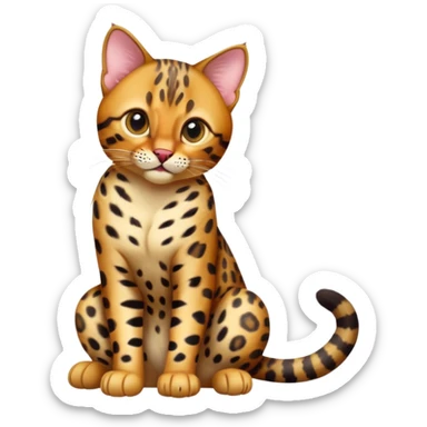 cinematic-[Bengal cat]-realistic-full-body-sitting-emoji,-tail-curled-playfully-around-its-paws,-head-tilted-dramatically,-sleek-[leopard patterned]-fur,-simplified-yet-hilariously-adorable-features,-highly-detailed,-glowing-with-an-almost-sarcastic-glow sticker