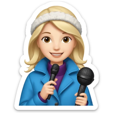 woman with winter clothes holding microphone sticker