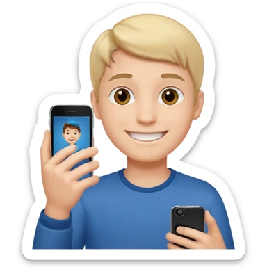 Boy with mobile calling sticker