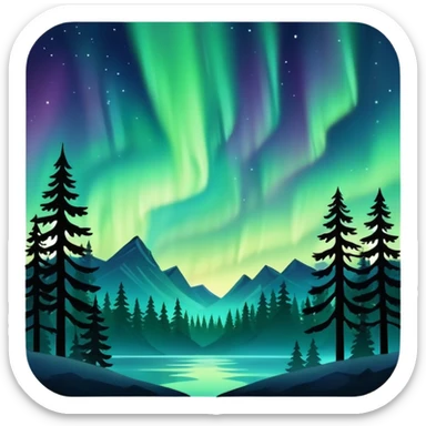 northern lights with pine forest silhouette sticker