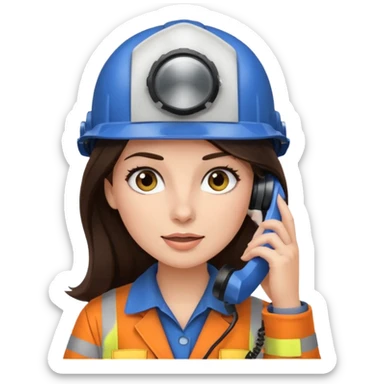 okay now do a brunette girl with long dark brown hair. rolling her eyes as she is on a phone call and is wearing a engineer helmet  sticker