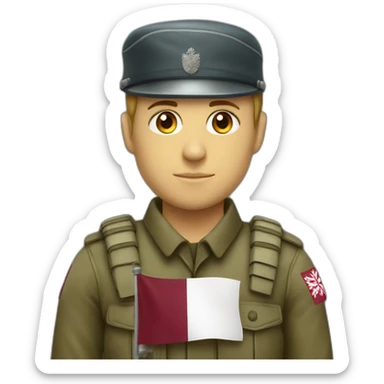 a soldier holding a Latvian flag sticker
