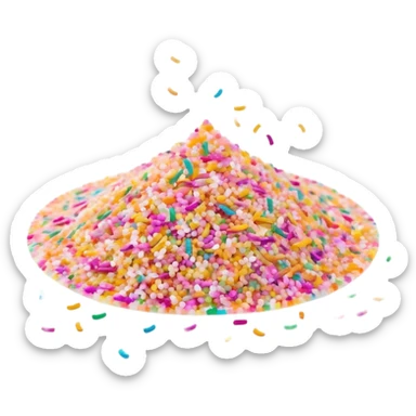 Cinematic Realistic Sparkles & Sprinkles, a delicate swirl of tiny, multicolored sugar confetti and edible glitter, scattered across a smooth reflective surface, each speck glinting under soft ambient light, glowing vibrantly with a dreamy and magical charm. sticker