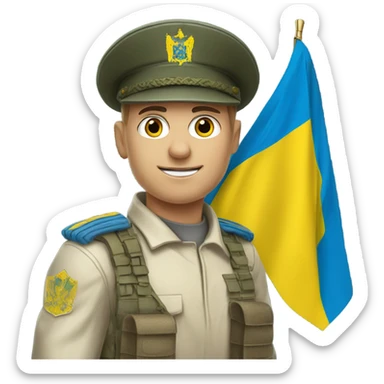 super realistic white soldier with Ukrainian flag sticker