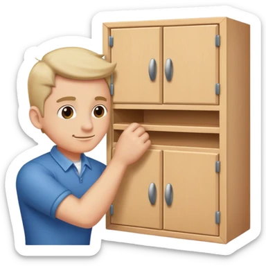 guy assembling a cabinet sticker