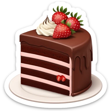 slice of chocolate cake with strawberries, showing the cake layers sticker