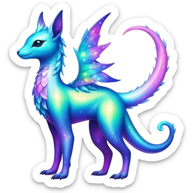Shiny Exotic Nebulae Colorful Neon-colored Glittery Ethereal Sparkly Iridescent Amaura-Aurorus-Fakémon-hybrid-creature (full body)  sticker