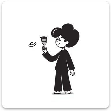 A paintbrush morphing into a metal human figure silhouette, representing artistic identity sticker