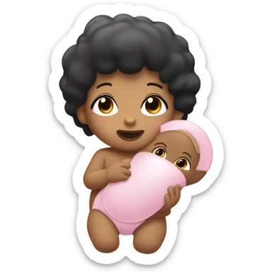 Tan baby with light pink pacifier being held by a tan woman with black hair sticker
