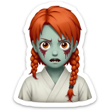 zombie emoji Paklov, dark orange red hair, hair styled in the shape of megumi from jujutsu kaizen, homem, cabelo espetado  sticker
