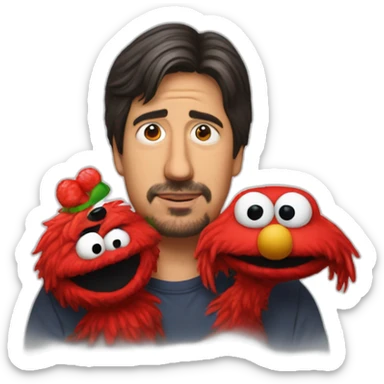 Ray Romano holding a limp shuteyed Elmo by the scruff of his neck sticker