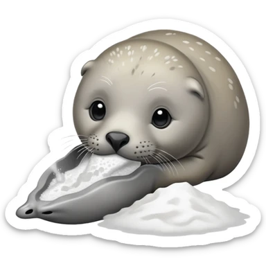 Grey seal is Sniffing white powder and holding the powder  sticker