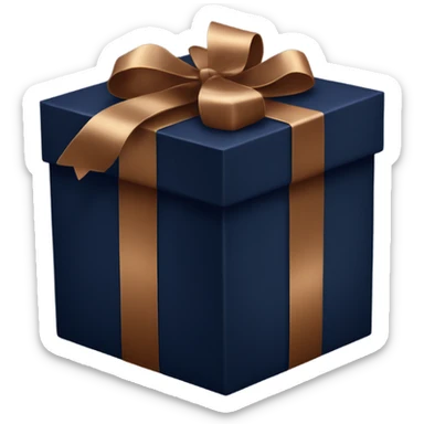 Enormous dark navy present box with bronze ribbon sticker