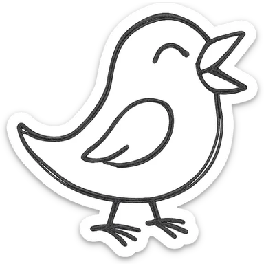 bird icon, simple and clean, minimal details, black outline, no fill, laughing expression sticker