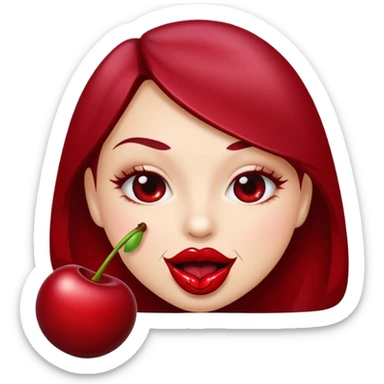 burgundy red lips biting cherry sticker