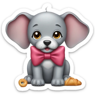 Elephant dog with croissant and a bow sticker