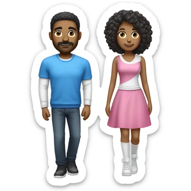 Casal branco jogador videogame cabelos pretos roupas azul e rosa sticker