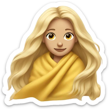 Pretty long haired blond girl wearing yellow pastel blanket  sticker