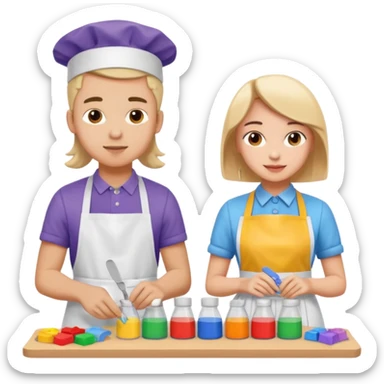 Boy and girl making kit sticker