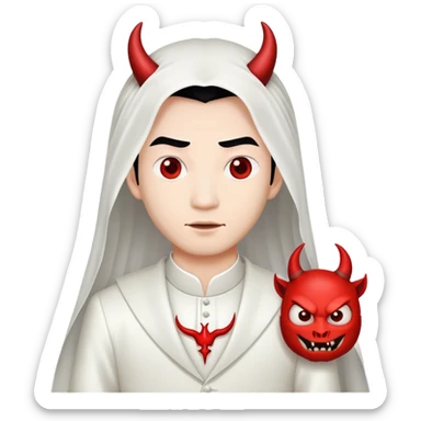 an asian male bride with the face of devil in wedding dress sticker
