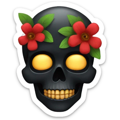 black skull with red flowers sticker