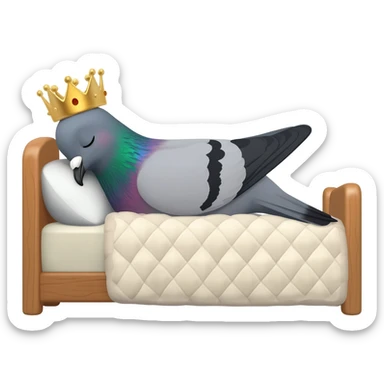 pigeon with a crown sleeping in a bed sticker