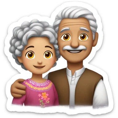 Old Mexican hugging little girl  sticker