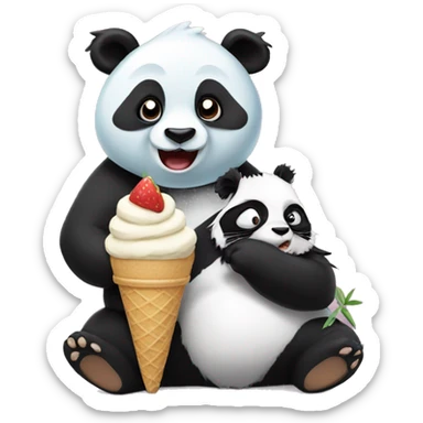 Panda eating ice cream with skunk sticker