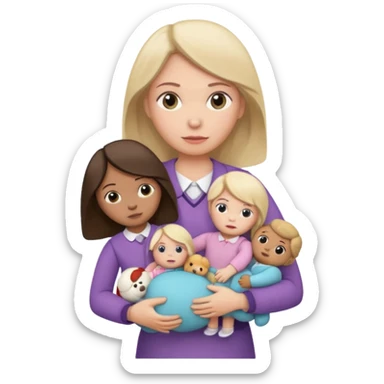 A teacher carrying children’s toys while looking exhausted. sticker