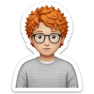 teen nerd orange hair boy curly orange hair wearing white shirt inside a sweater with glasses  sticker