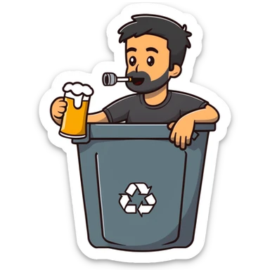 Armenian man drinking beer while sitting in a trash can sticker