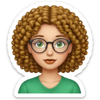 emoji de chica joven con gafas, pelo rizado y ojos verdes sticker