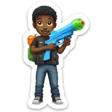 Kid holding a squirt gun sticker