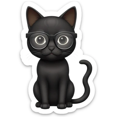 black cat full body wearing white glasses with square modern frames sticker