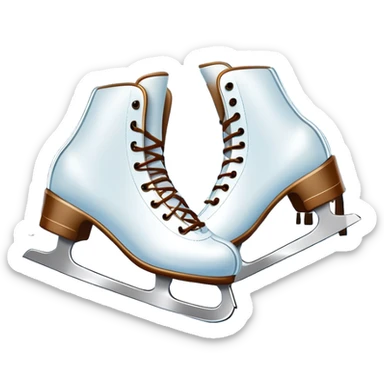 An icon showing In the background, twinkling lights, winter trees, and cheering spectators create a festive atmosphere. a pair of elegant ice skates gliding across a smooth, frozen rink with snowflakes in the air. Transparent background highlights the grace and charm of ice skating. sticker