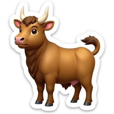 cinematic-[brown bull]-realistic-full-body-standing-emoji,-tail-flicking-lazily,-head-tilted-dramatically,-sleek-[brown]-fur,-simplified-yet-realistic-focused-features,-highly-detailed,-glowing-with-an-almost-sarcastic-glow sticker