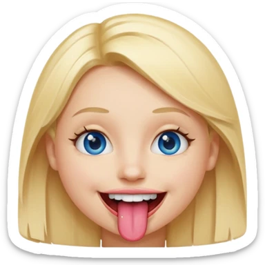 a smiley face with tongue out just a little bit, blue eyes and blonde hair sticker