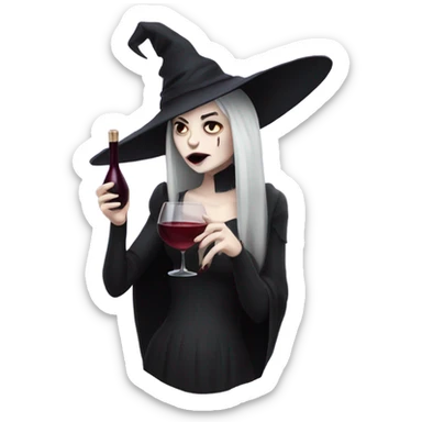 Pale goth witch drinking red wine sticker