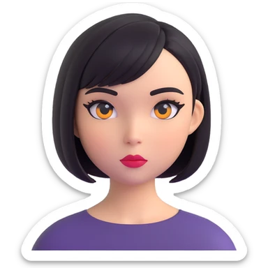 a very cute alt-girl face with a bob haircut and drawn eyeliner makeup, only the head and hairstyle, no neck, extremely adorable, 3D emoji style sticker