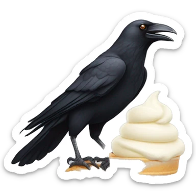 crow perched on a vanilla ice cream cone sticker