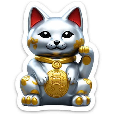 fully chrome fox statue in the form of maneki neko sticker