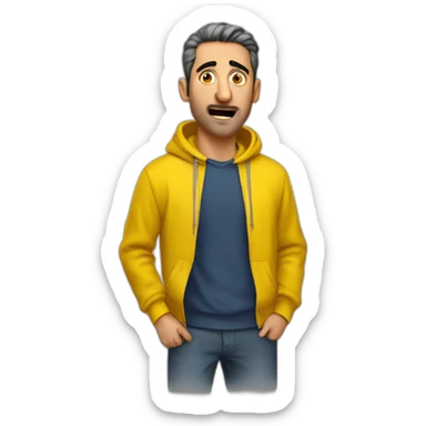 Armenian men in yellow sweatshirt shocked looking at kamera sticker